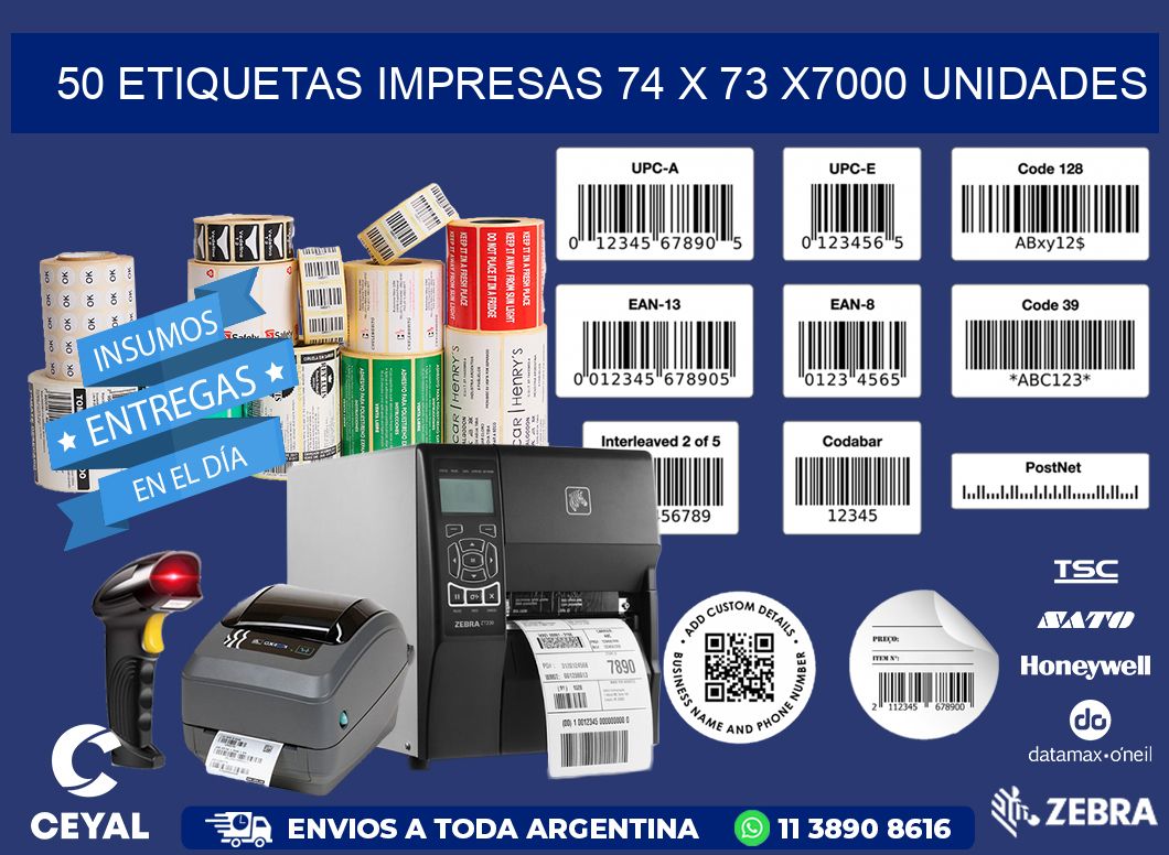 50 ETIQUETAS IMPRESAS 74 x 73 X7000 UNIDADES