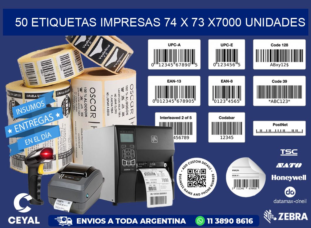 50 ETIQUETAS IMPRESAS 74 x 73 X7000 UNIDADES