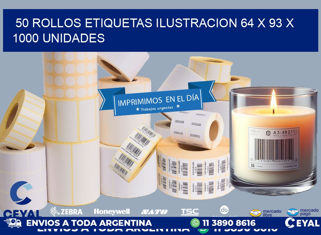 50 ROLLOS ETIQUETAS ILUSTRACION 64 x 93 X 1000 UNIDADES