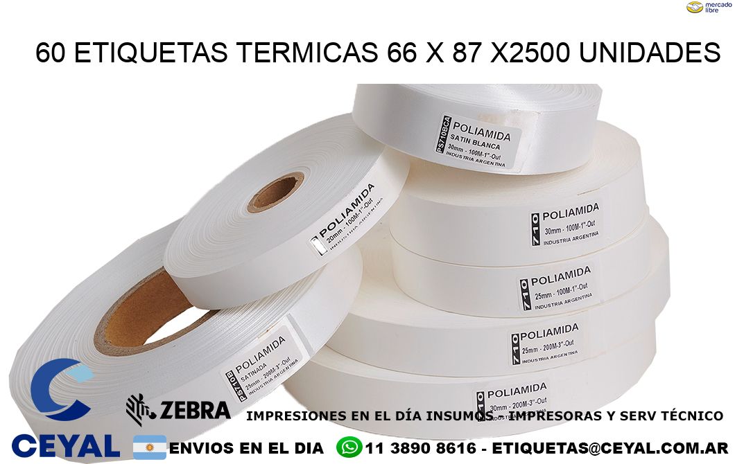 60 ETIQUETAS TERMICAS 66 x 87 X2500 UNIDADES