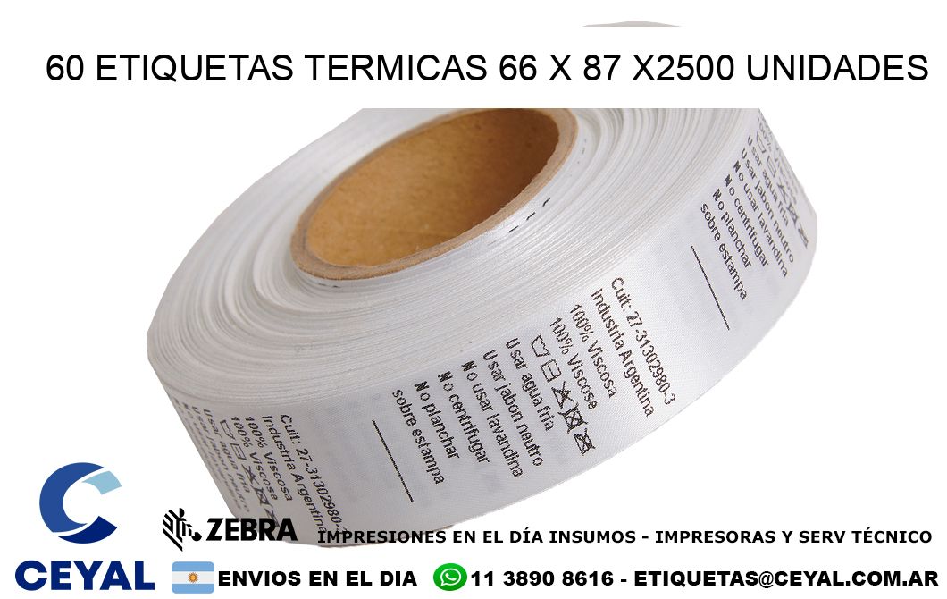 60 ETIQUETAS TERMICAS 66 x 87 X2500 UNIDADES