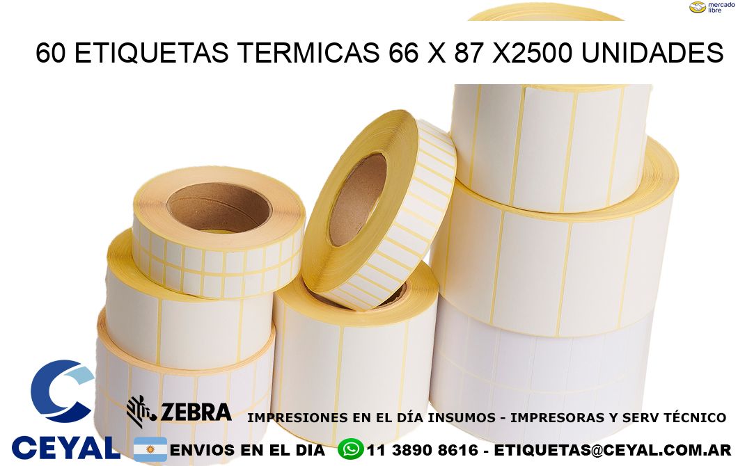 60 ETIQUETAS TERMICAS 66 x 87 X2500 UNIDADES