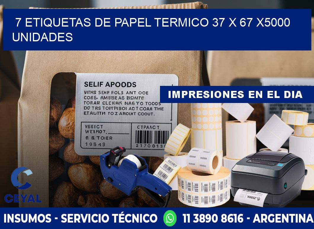 7 ETIQUETAS DE PAPEL TERMICO 37 x 67 X5000 UNIDADES