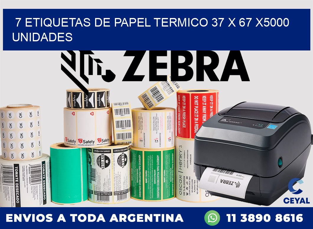 7 ETIQUETAS DE PAPEL TERMICO 37 x 67 X5000 UNIDADES