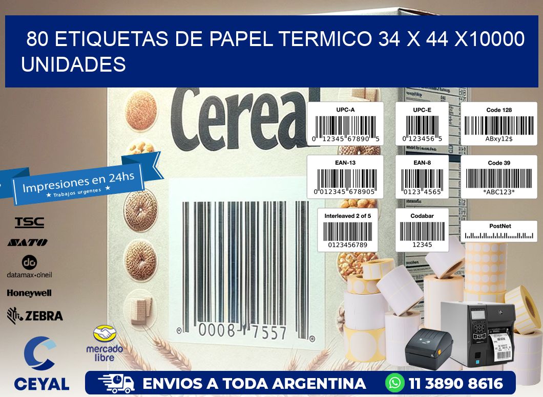 80 ETIQUETAS DE PAPEL TERMICO 34 x 44 X10000 UNIDADES