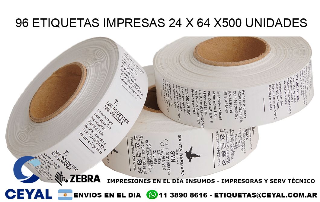 96 ETIQUETAS IMPRESAS 24 x 64 x500 UNIDADES