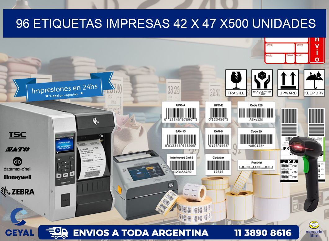 96 ETIQUETAS IMPRESAS 42 x 47 x500 UNIDADES