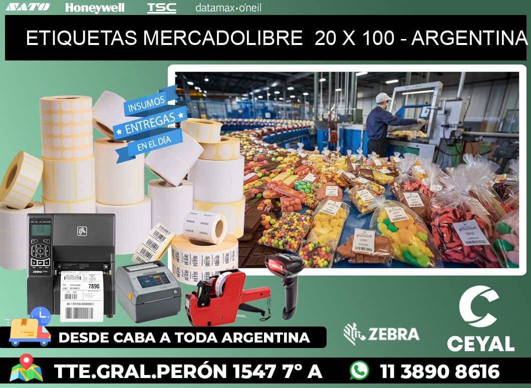 ETIQUETAS MERCADOLIBRE  20 x 100 - ARGENTINA