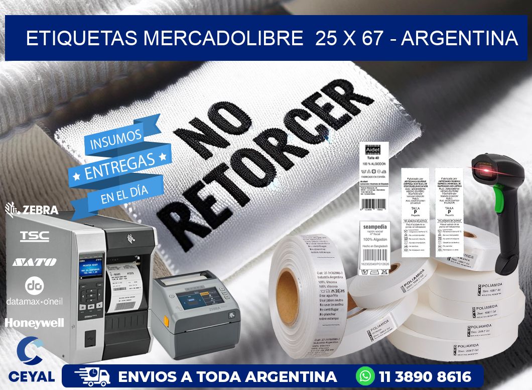 ETIQUETAS MERCADOLIBRE  25 x 67 - ARGENTINA