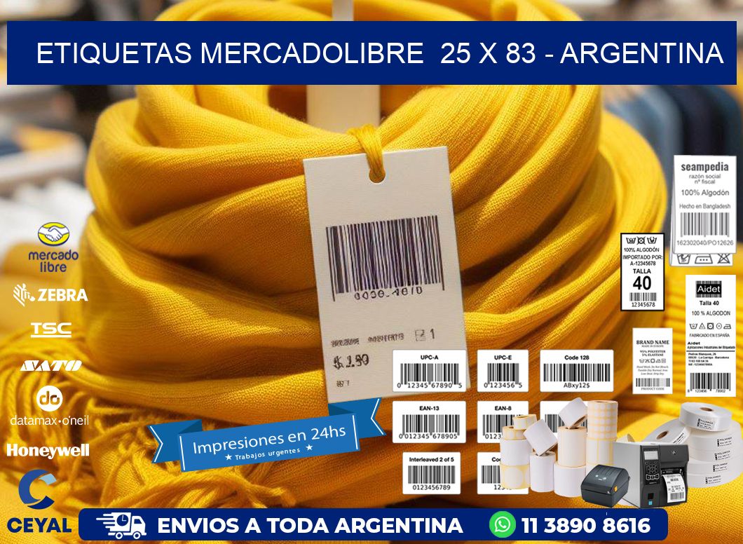 ETIQUETAS MERCADOLIBRE  25 x 83 - ARGENTINA