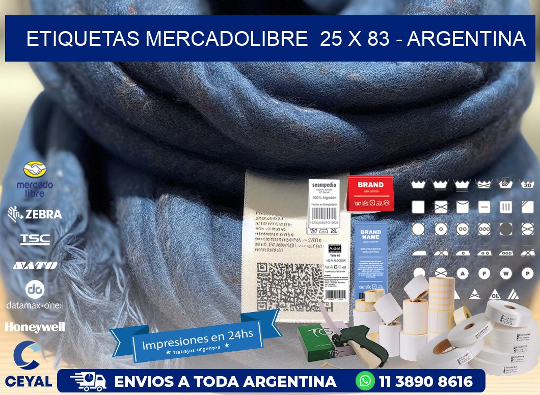 ETIQUETAS MERCADOLIBRE  25 x 83 - ARGENTINA