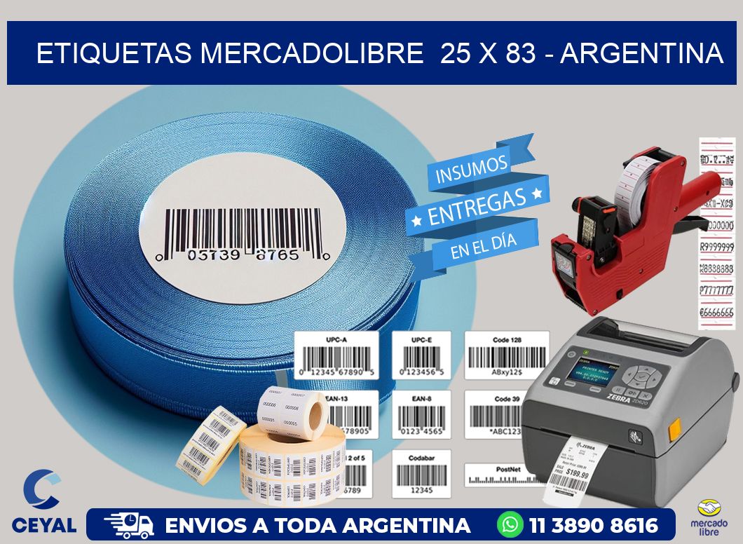 ETIQUETAS MERCADOLIBRE  25 x 83 - ARGENTINA