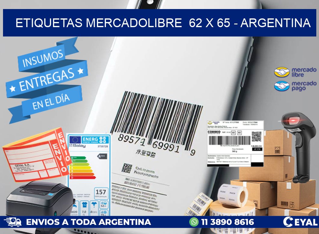 ETIQUETAS MERCADOLIBRE  62 x 65 - ARGENTINA