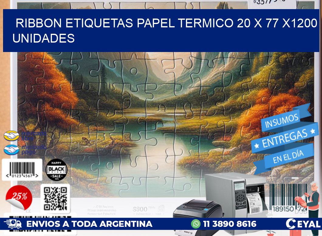 RIBBON ETIQUETAS PAPEL TERMICO 20 x 77 X1200 UNIDADES