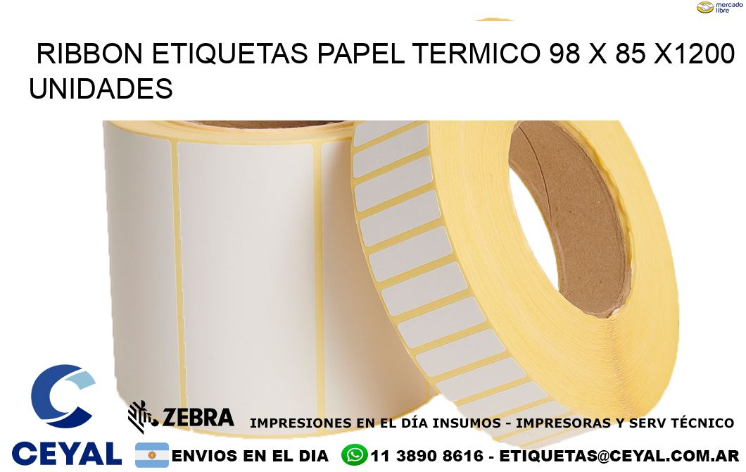 RIBBON ETIQUETAS PAPEL TERMICO 98 x 85 X1200 UNIDADES