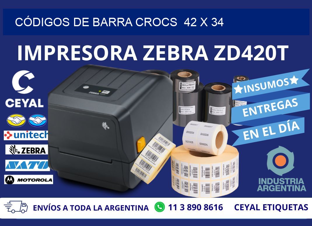 CÓDIGOS DE BARRA CROCS  42 x 34