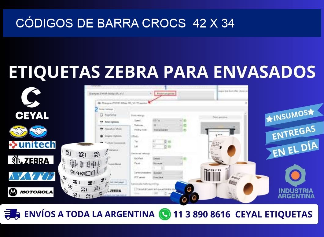 CÓDIGOS DE BARRA CROCS  42 x 34