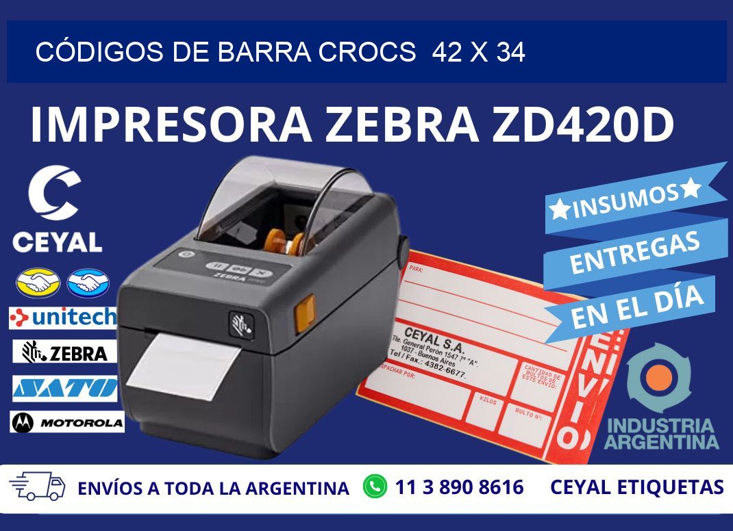 CÓDIGOS DE BARRA CROCS  42 x 34