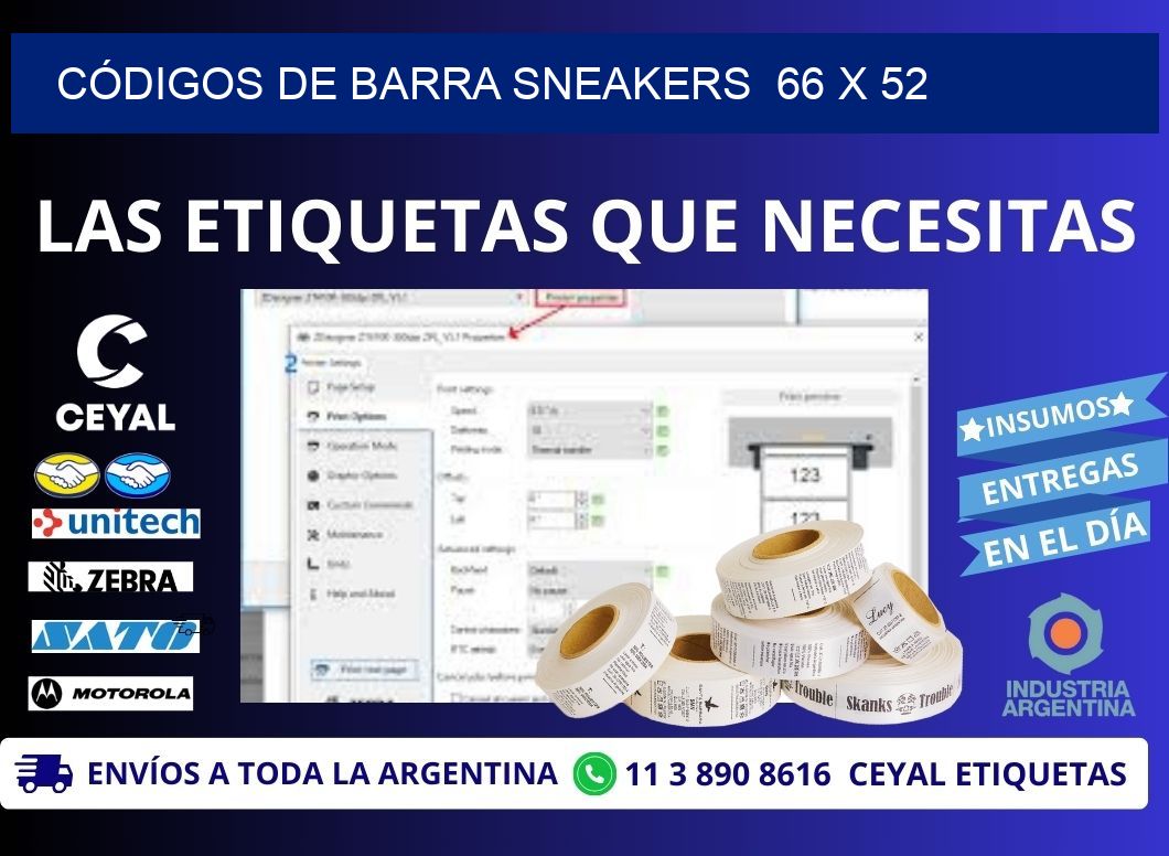 CÓDIGOS DE BARRA SNEAKERS  66 x 52