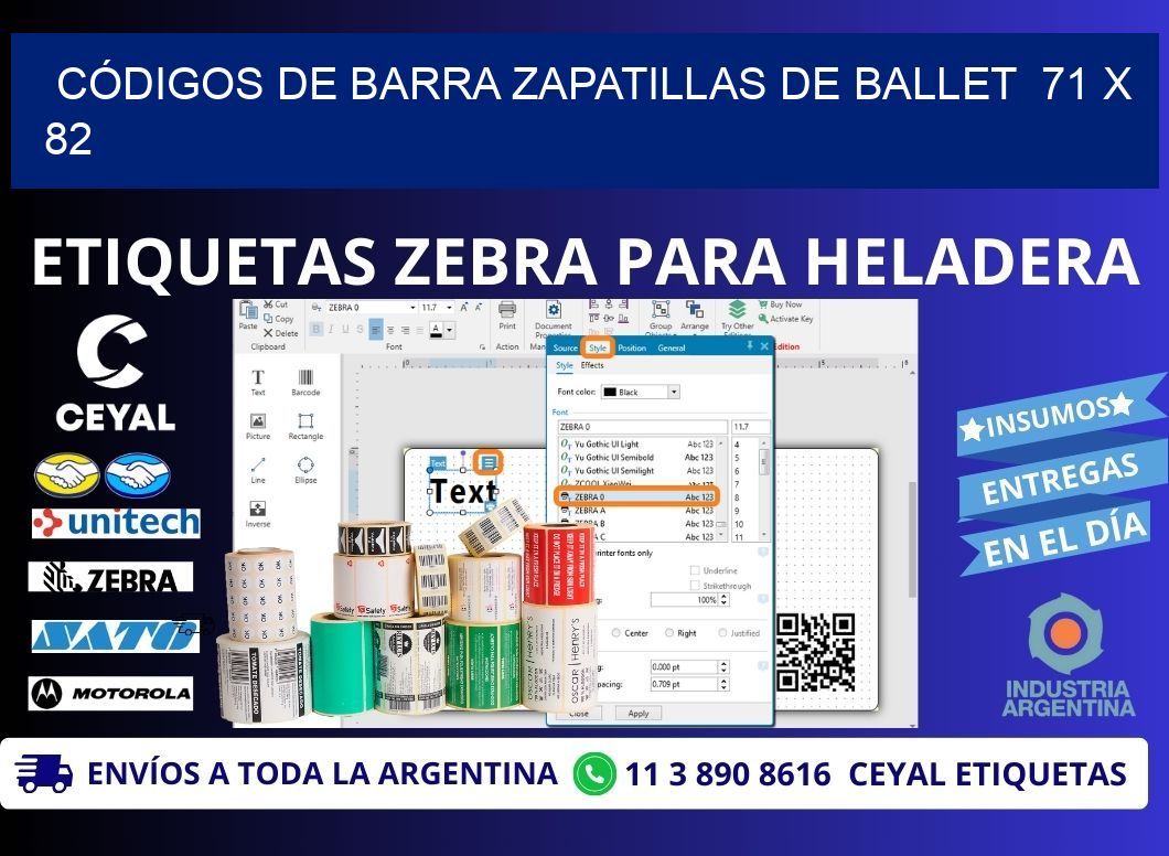 CÓDIGOS DE BARRA ZAPATILLAS DE BALLET  71 x 82