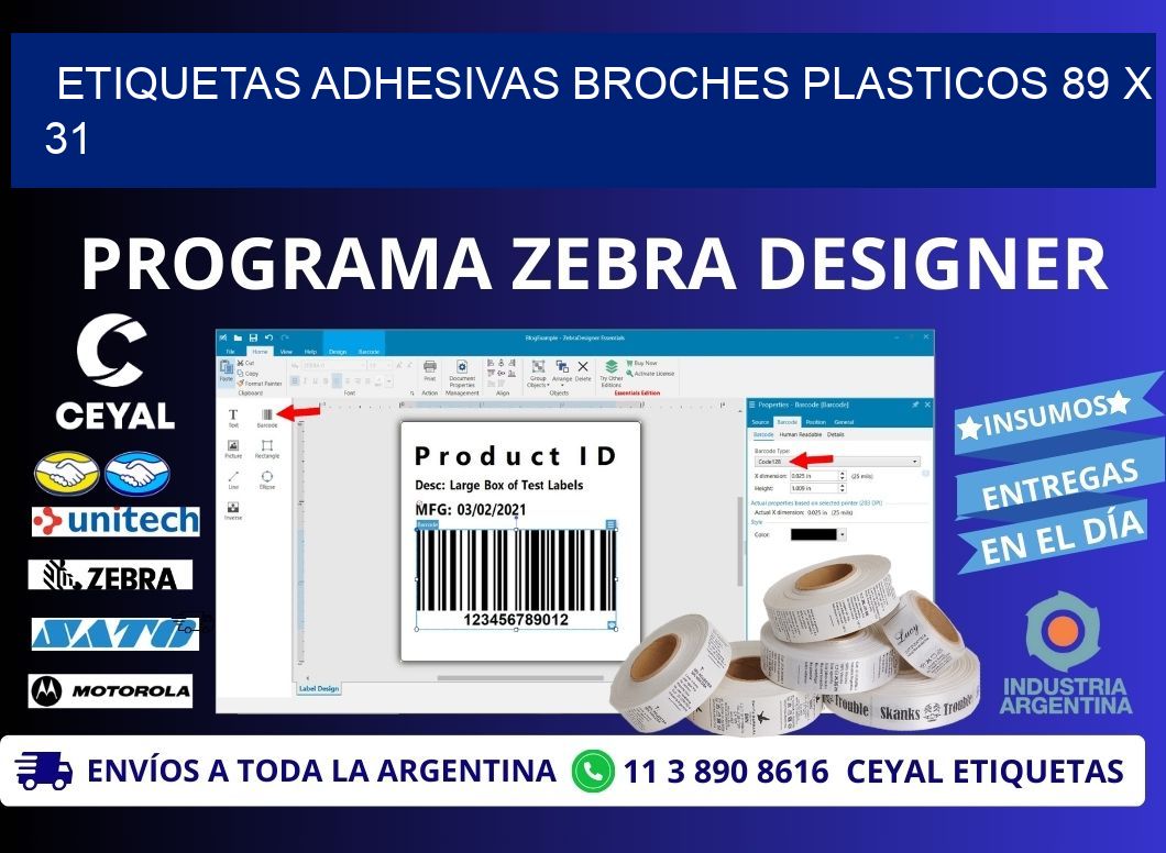 ETIQUETAS ADHESIVAS BROCHES PLASTICOS 89 x 31