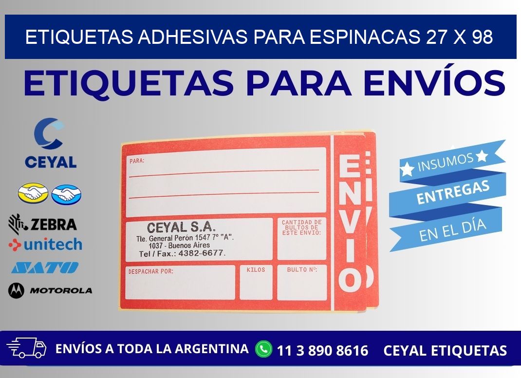 ETIQUETAS ADHESIVAS PARA ESPINACAS 27 x 98