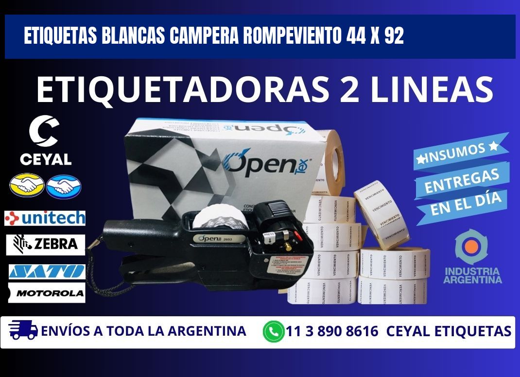 ETIQUETAS BLANCAS CAMPERA ROMPEVIENTO 44 x 92