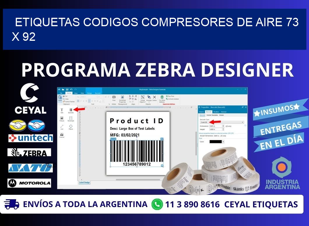 ETIQUETAS CODIGOS COMPRESORES DE AIRE 73 x 92