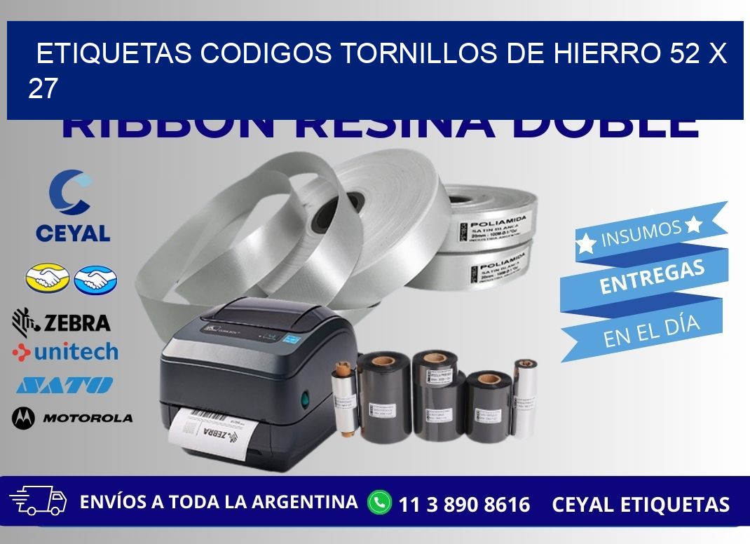 ETIQUETAS CODIGOS TORNILLOS DE HIERRO 52 x 27