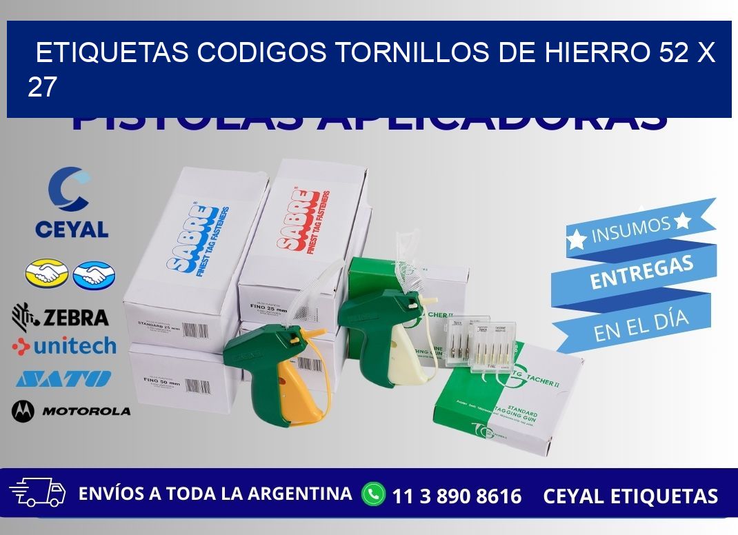 ETIQUETAS CODIGOS TORNILLOS DE HIERRO 52 x 27