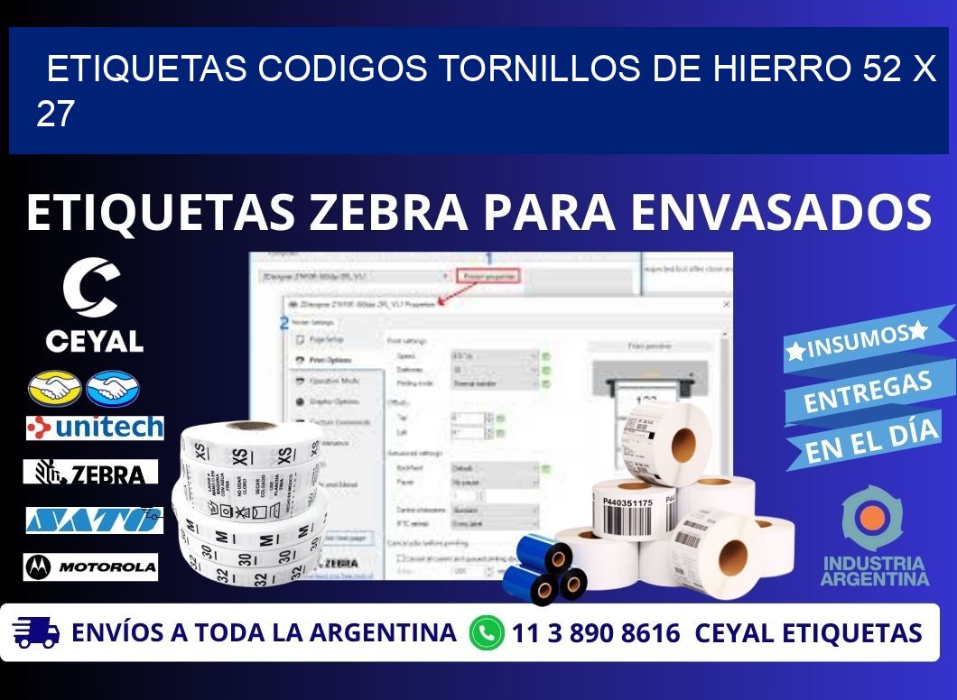 ETIQUETAS CODIGOS TORNILLOS DE HIERRO 52 x 27