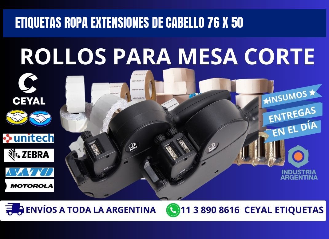 ETIQUETAS ROPA EXTENSIONES DE CABELLO 76 x 50