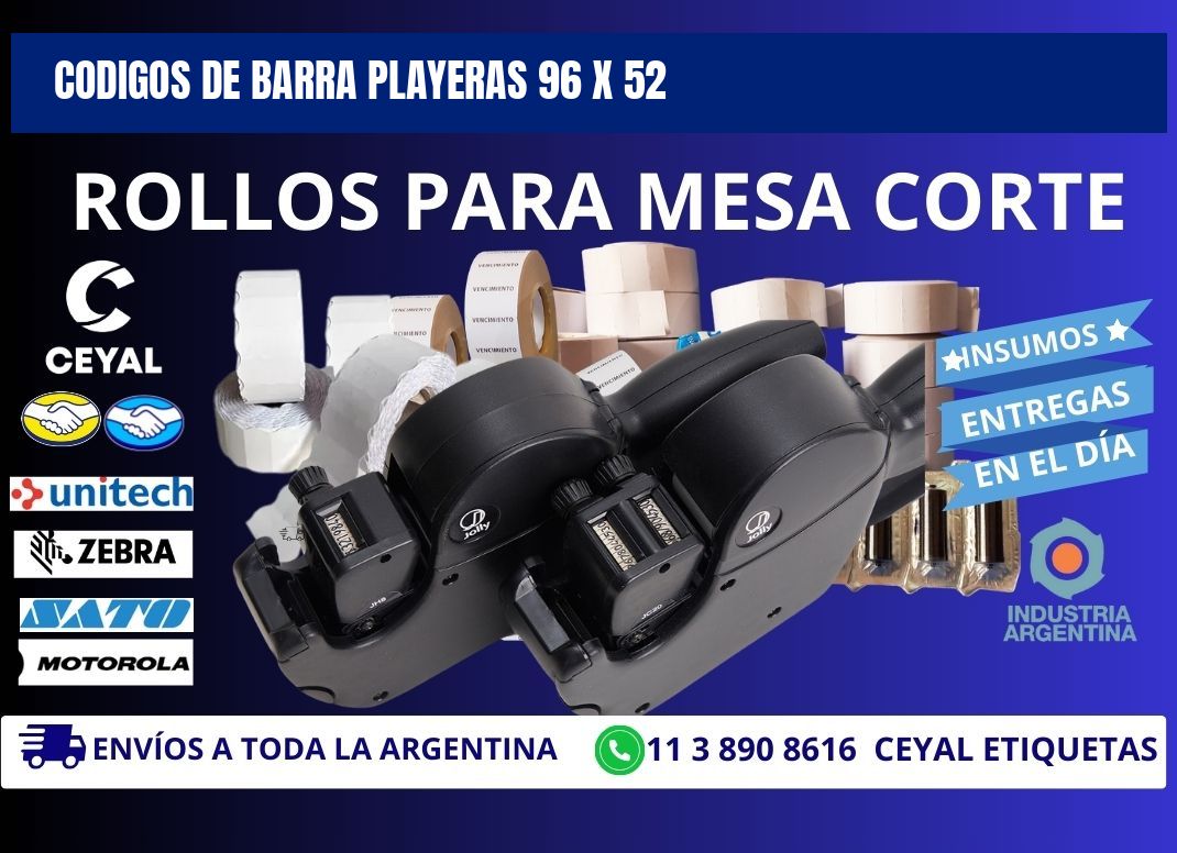 CODIGOS DE BARRA PLAYERAS 96 x 52