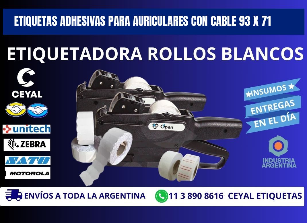 ETIQUETAS ADHESIVAS PARA AURICULARES CON CABLE 93 x 71