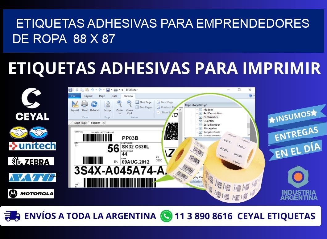 ETIQUETAS ADHESIVAS PARA EMPRENDEDORES DE ROPA  88 x 87