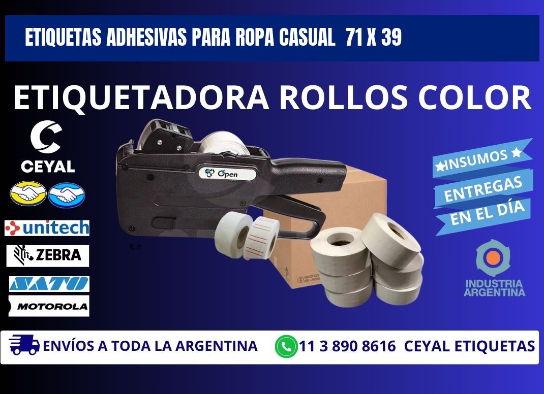 ETIQUETAS ADHESIVAS PARA ROPA CASUAL  71 x 39