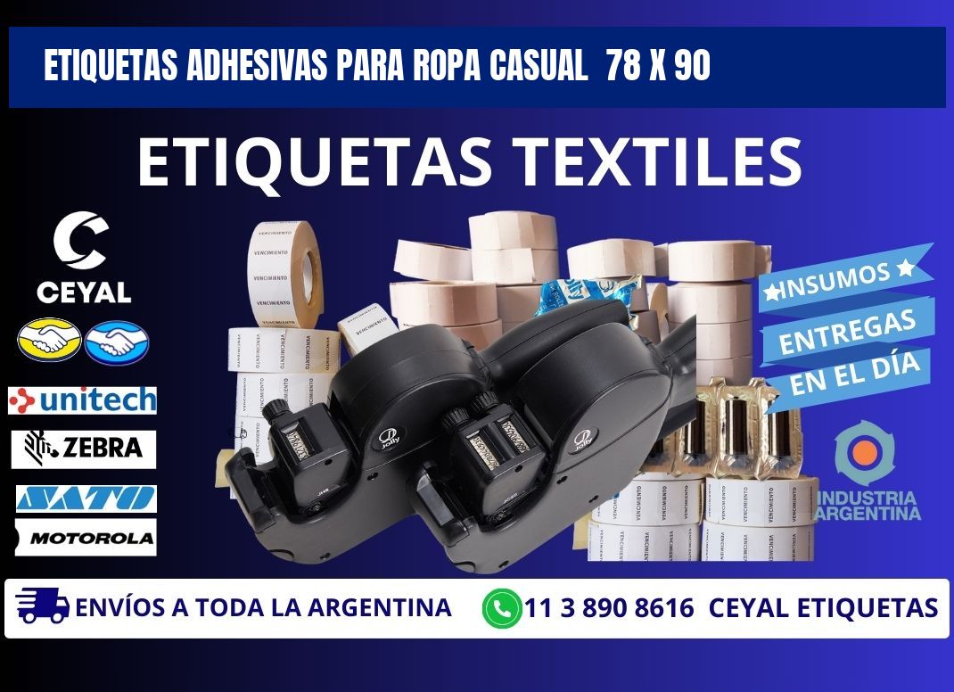 ETIQUETAS ADHESIVAS PARA ROPA CASUAL  78 x 90