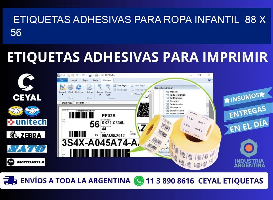 ETIQUETAS ADHESIVAS PARA ROPA INFANTIL  88 x 56