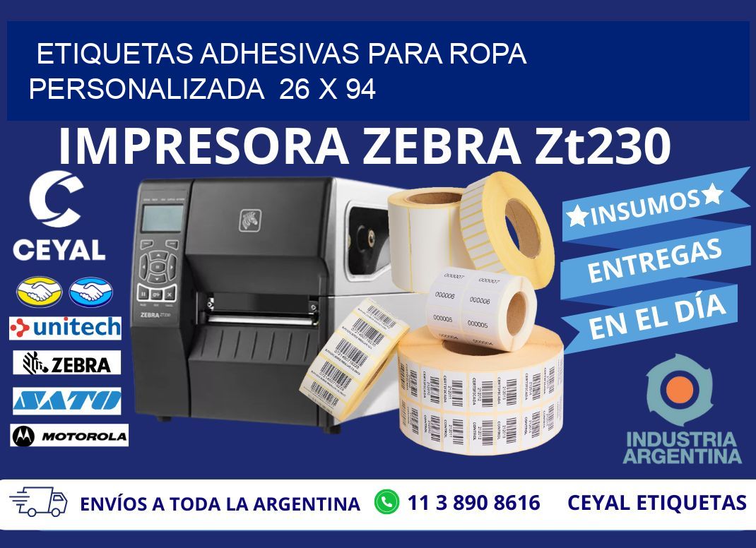 ETIQUETAS ADHESIVAS PARA ROPA PERSONALIZADA  26 x 94