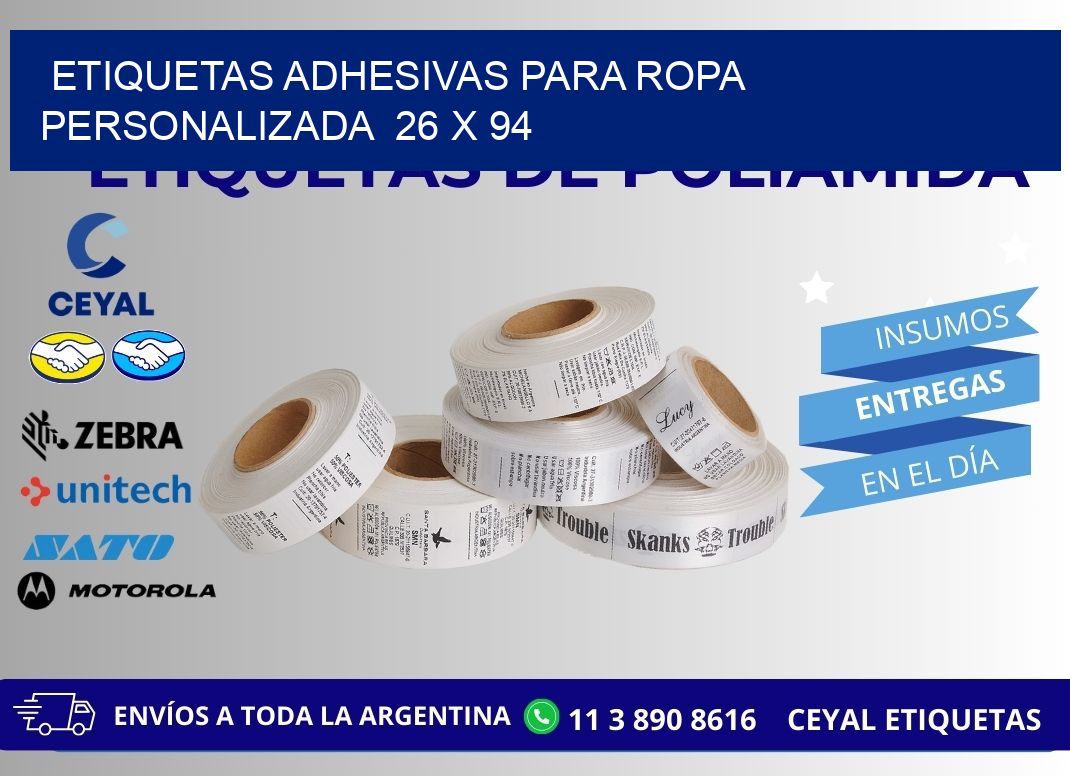 ETIQUETAS ADHESIVAS PARA ROPA PERSONALIZADA  26 x 94