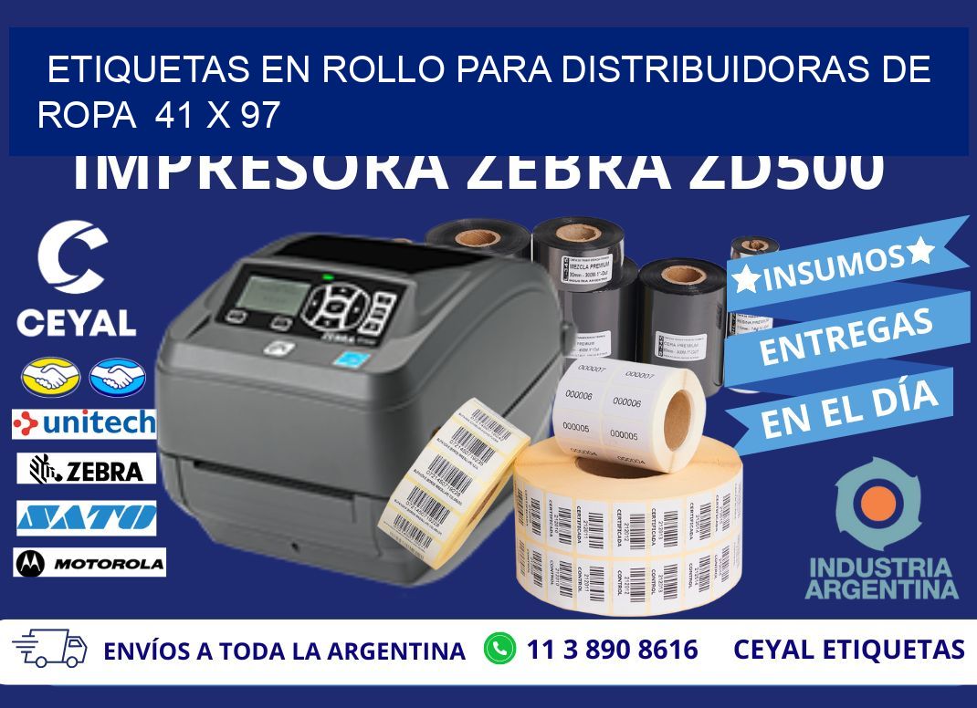 ETIQUETAS EN ROLLO PARA DISTRIBUIDORAS DE ROPA  41 x 97