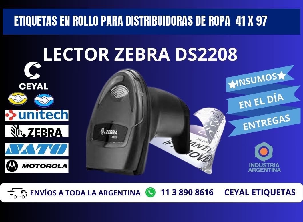 ETIQUETAS EN ROLLO PARA DISTRIBUIDORAS DE ROPA  41 x 97