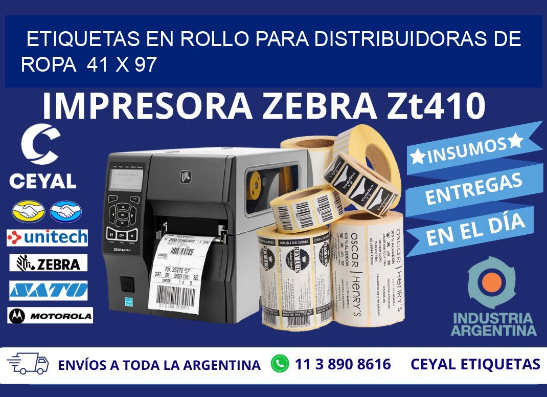 ETIQUETAS EN ROLLO PARA DISTRIBUIDORAS DE ROPA  41 x 97