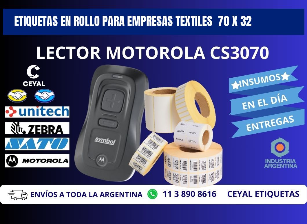 ETIQUETAS EN ROLLO PARA EMPRESAS TEXTILES  70 x 32