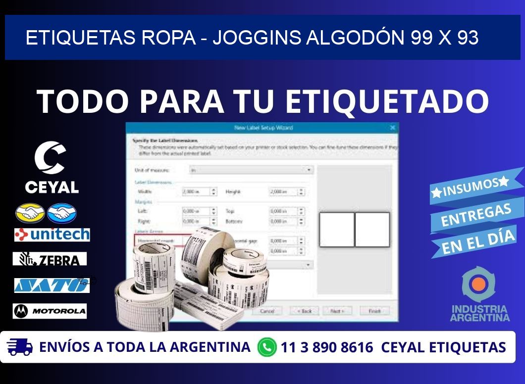 ETIQUETAS ROPA - JOGGINS ALGODÓN 99 x 93