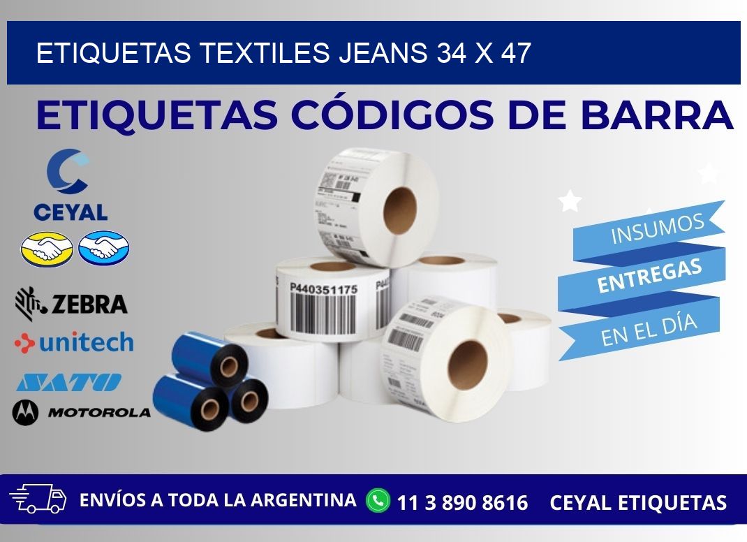 ETIQUETAS TEXTILES JEANS 34 x 47