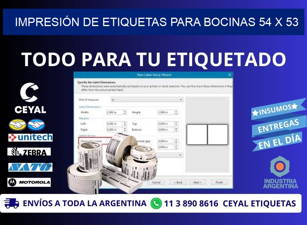 IMPRESIÓN DE ETIQUETAS PARA BOCINAS 54 x 53