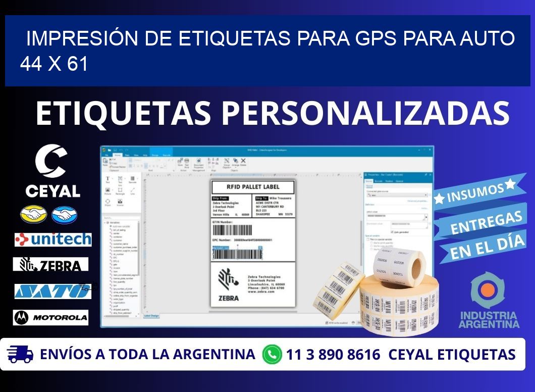 IMPRESIÓN DE ETIQUETAS PARA GPS PARA AUTO 44 x 61