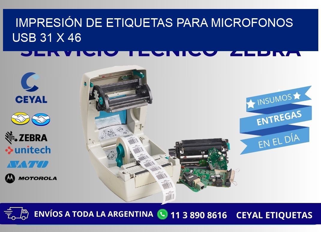 IMPRESIÓN DE ETIQUETAS PARA MICROFONOS USB 31 x 46