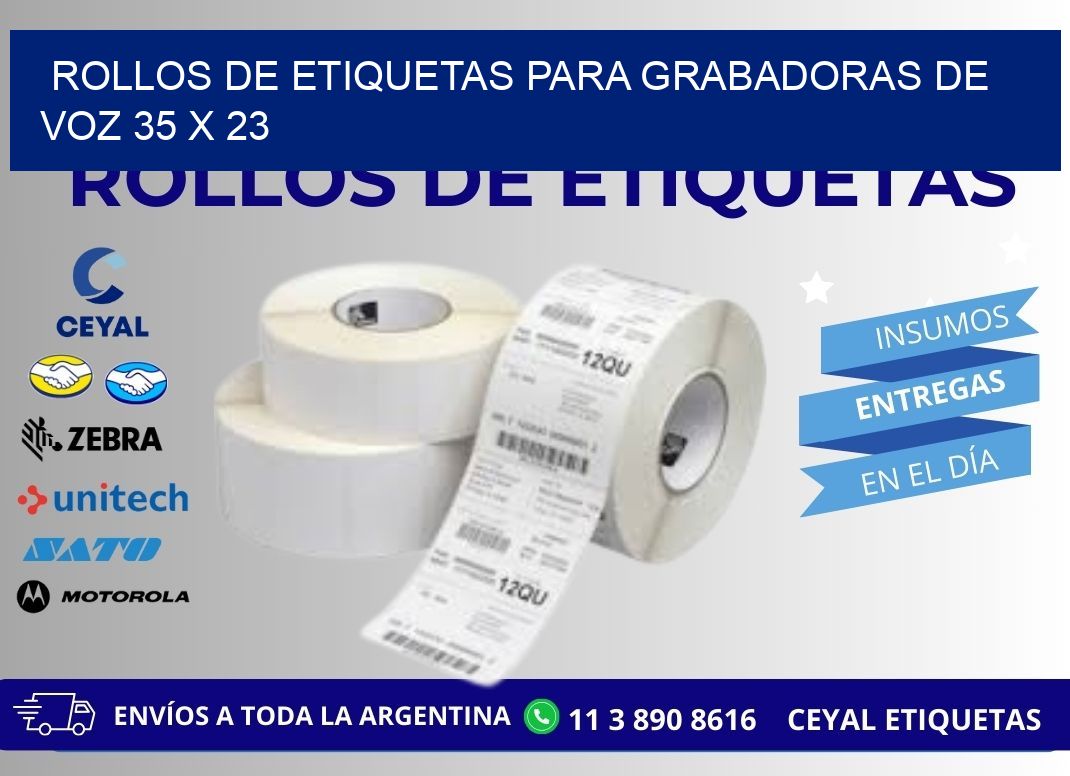 ROLLOS DE ETIQUETAS PARA GRABADORAS DE VOZ 35 x 23